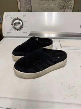 Adidas Black Slip-On Suede Platform Mules